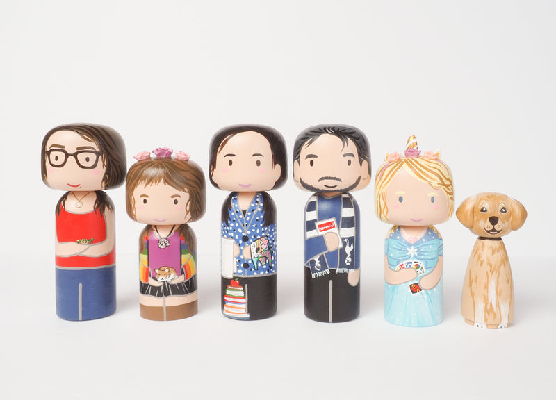 Introducing our new family portrait Kokeshi dolls!  Give something unique and personalized.  Customize your family, friends, or colleagues on Kokeshi dolls!  They are hand-painted with love that show the uniqueness of each individual.   This will definitely touch the heart and bring smiles of your special someone.  These are great for birthdays, Christmas, anniversary, parent's gifts, grandparent’s gifts, retirement, graduations, colleague’s going away gift, or any other occasions.