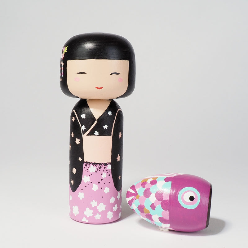 Hand-painted Japanese wooden Kokeshi doll! This cute Japanese doll will warm your heart or your someone special.  All dolls are hand-painted with love. 