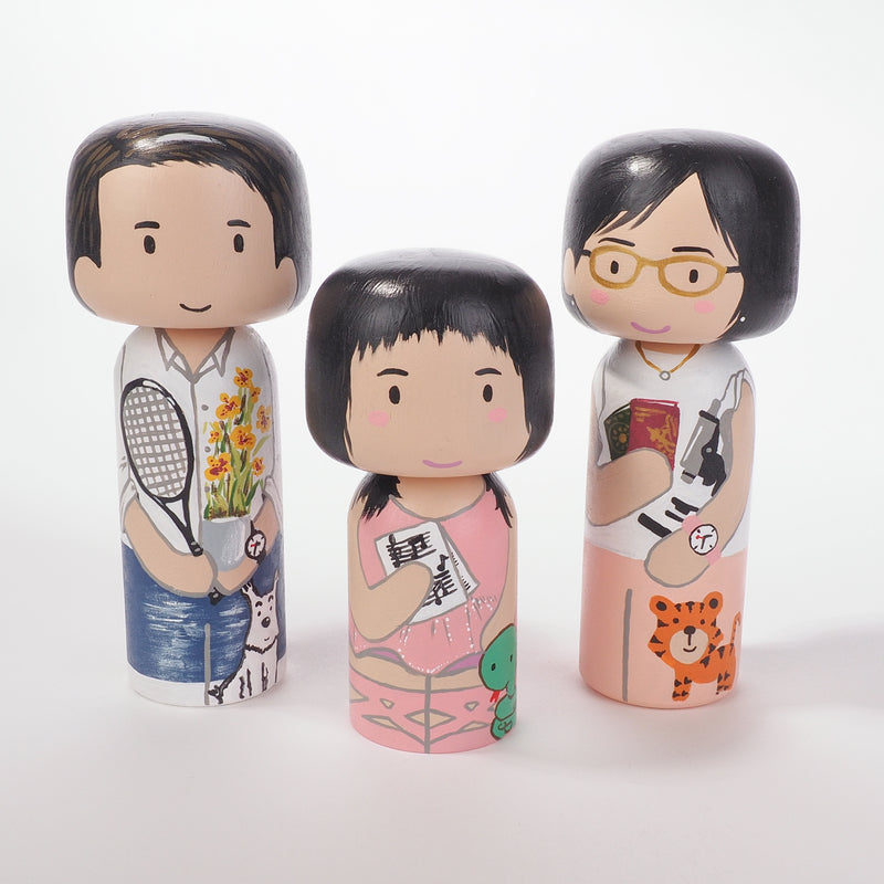 Personalized Peg Doll Necklace and Kokeshi doll set