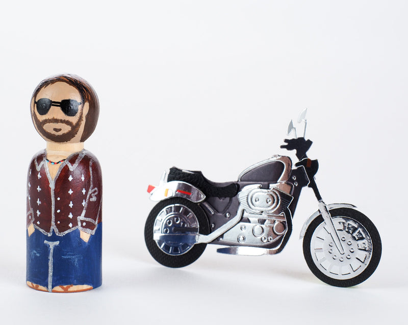 Motorcycle Peg Dolls - Family Peg Dolls.  Give something unique and personalized. Custom peg dolls of your family, friends, or colleagues! They are hand-painted that show the uniqueness of each individual with their hobbies, occupations, or different seasons of the year. This will definitely touch the heart and bring smiles. These are great for birthdays, anniversary, parent's gifts, grandparent’s gifts, retirement, graduations, communion, colleague’s going away gift, or any other occasions.