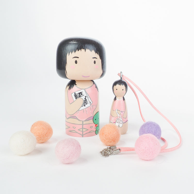 Personalized Peg Doll Necklace and Kokeshi doll set