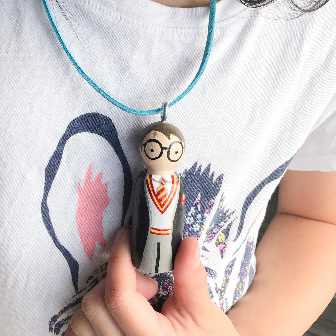 Personalized Necklace for kids.  Hand-painted Portrait and Favourite Character.