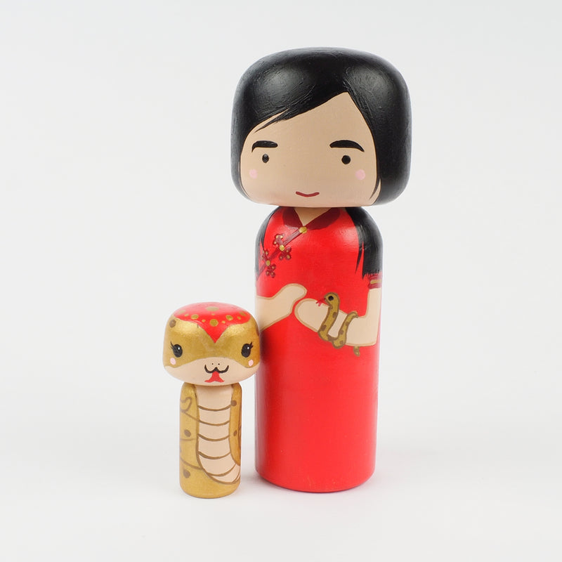 Hand-Painted Lunar New Year Kokeshi Set – Year of the Snake