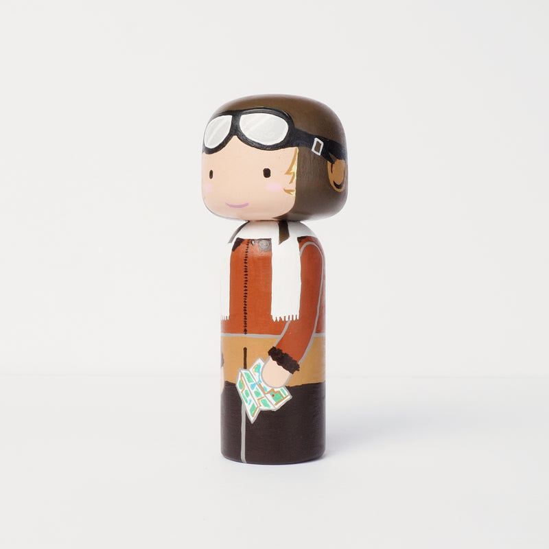 Custom Amelia Earhart American Aviation Pioneer Kokeshi Dolls