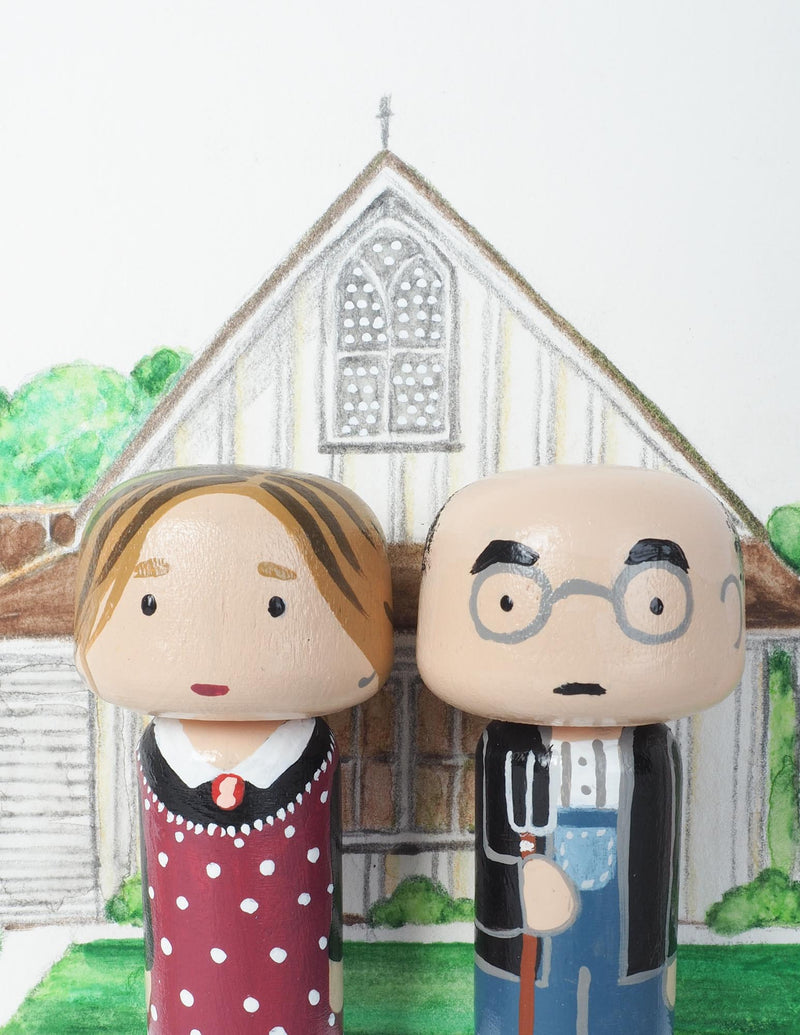 American Gothic inspired Mini Kokeshi - Grant Wood (Limited Edition)