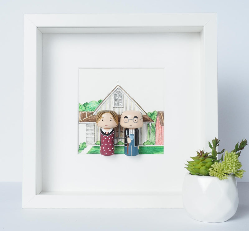 American Gothic inspired Mini Kokeshi - Grant Wood (Limited Edition)