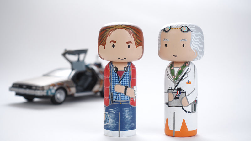 Back to the future - Marty and Doc Kokeshi hand-painted dolls
