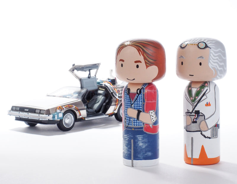 Back to the future - Marty and Doc Kokeshi hand-painted dolls