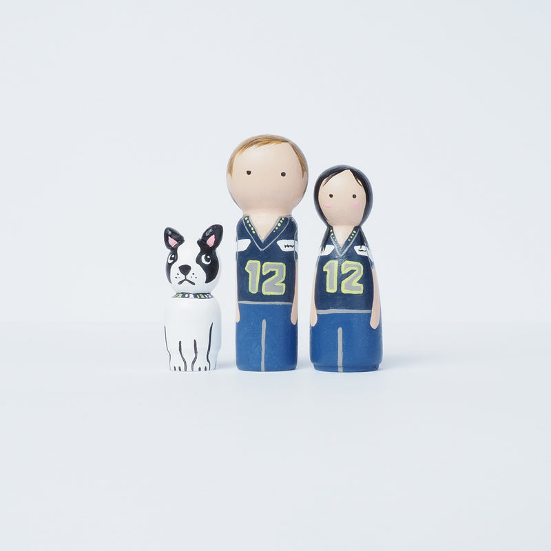 Give something unique and personalized. Custom peg dolls of your family! They are hand-painted that show the uniqueness of each individual in your family. A white shadow frame is included with the city landscape of your hometown! This will definitely touch the heart and bring smiles, may be even happy tears of your loved ones.  These are great for parents, grandparent’s gifts, birthdays, anniversary gifts, couples’ gifts, or any other occasions.