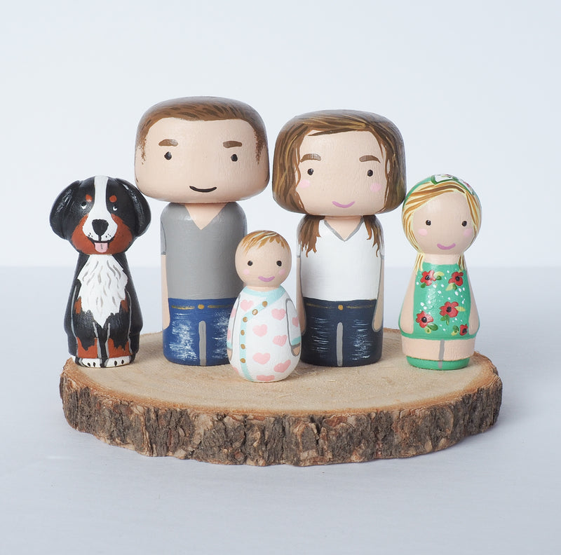 Family portrait mini Kokeshi with pets