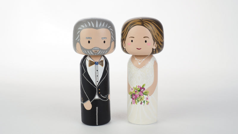 Customized Father of the Bride wedding Kokeshi dolls, Peg Dolls! Father of the Bride, he is as important as the Bride on the BIG day. Congratulations to all the Brides' dads. These cute Kokeshi dolls show the unique sides of bride and father of the bride. A great touch of personality to your wedding. What a great keepsake it would be!