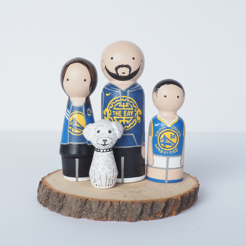 Golden State Warrior Family portrait peg dolls Father's Day gift
