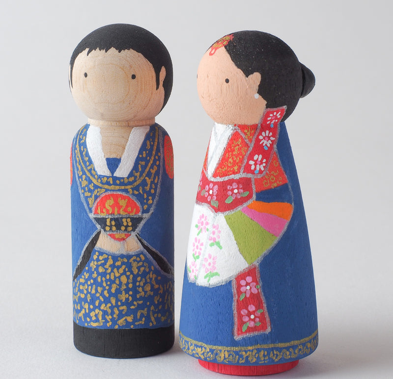 Korean Wedding Cake topper - Peg dolls
