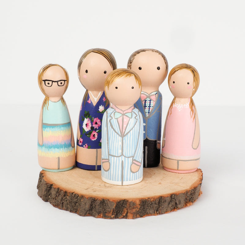 Give something unique and personalized.  Custom peg dolls of your family!  They are hand-painted that show the uniqueness of each individual in your family.  This will definitely touch the heart and bring smiles, may be even happy tears to your family.   These are great for Mother's Day gift, parent's gifts, grandparent’s gifts, birthdays, anniversary gifts, couples’ gifts, or any other occasions.