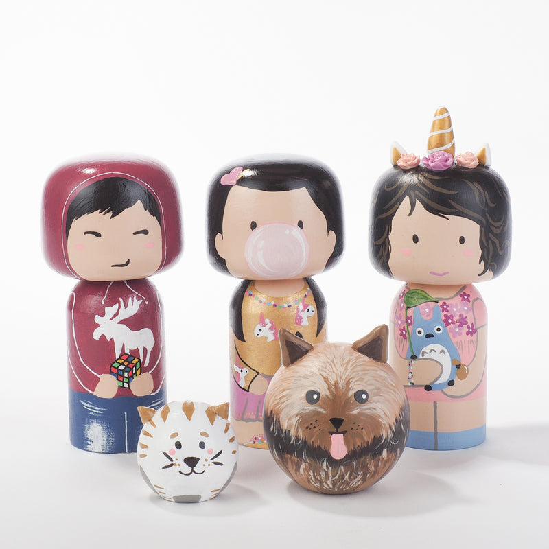 Introducing our new family portrait Unicorn Kokeshi dolls!  Give something unique and personalized.  Customize your family, friends, or colleagues on Kokeshi dolls!  They are hand-painted with love that show the uniqueness of each individual. 