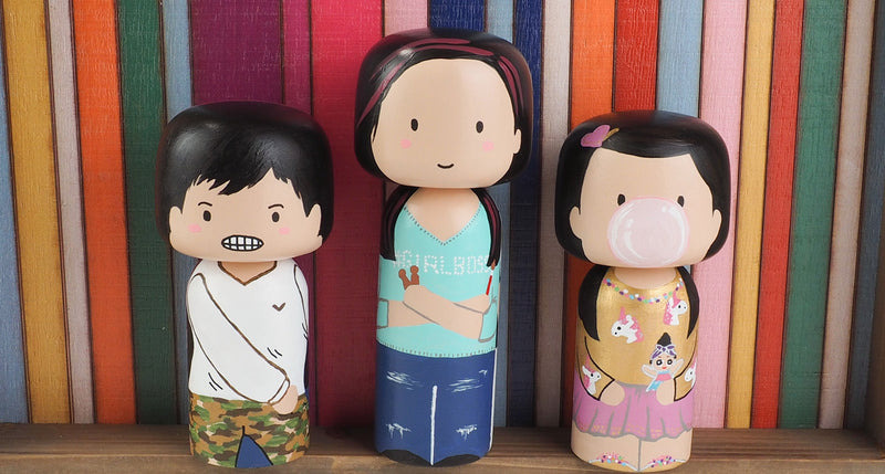 Customized Family Portrait 2-in-I Kokeshi Dolls - Large Peg Dolls