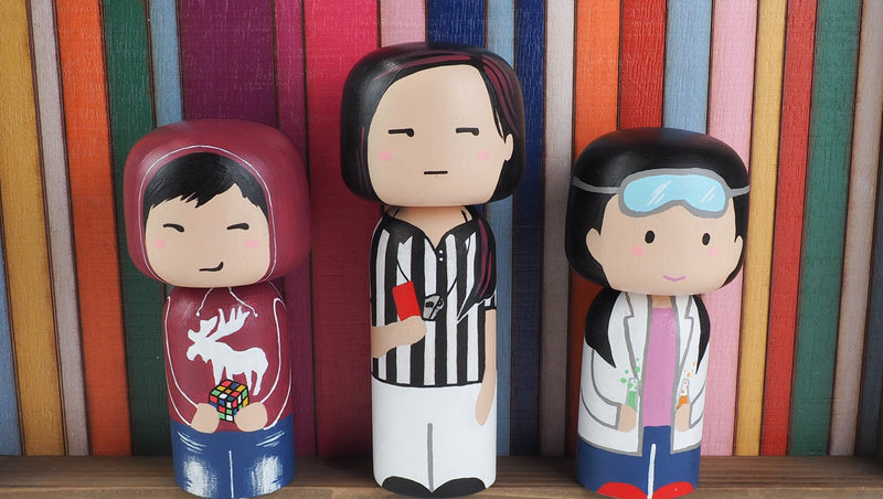 Customized Family Portrait 2-in-I Kokeshi Dolls - Large Peg Dolls