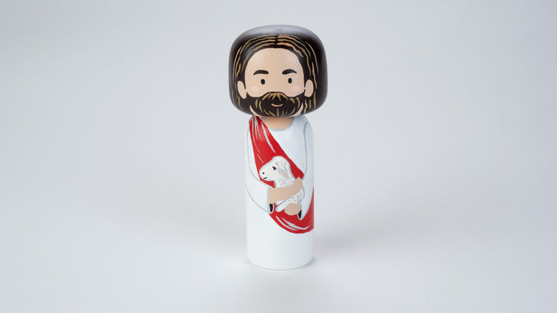 Jesus and the lost sheep wooden Kokeshi Doll