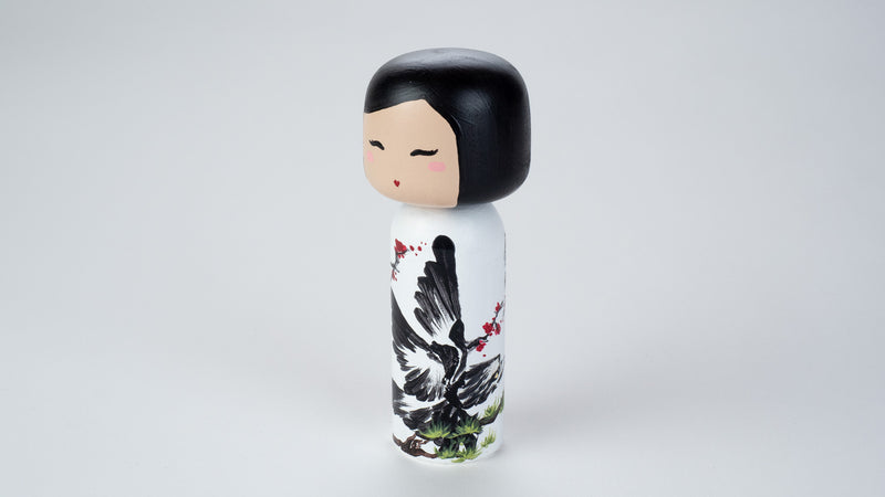 Chinese Painting - Birds on a Wooden Kokeshi Doll