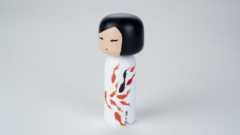 Chinese Painting - Fish on a Wooden Kokeshi Doll