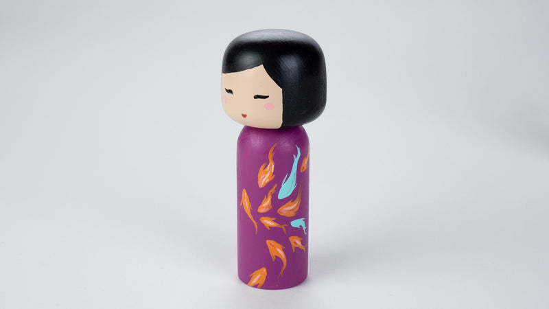 Chinese Painting - Fish on a Wooden Kokeshi Doll
