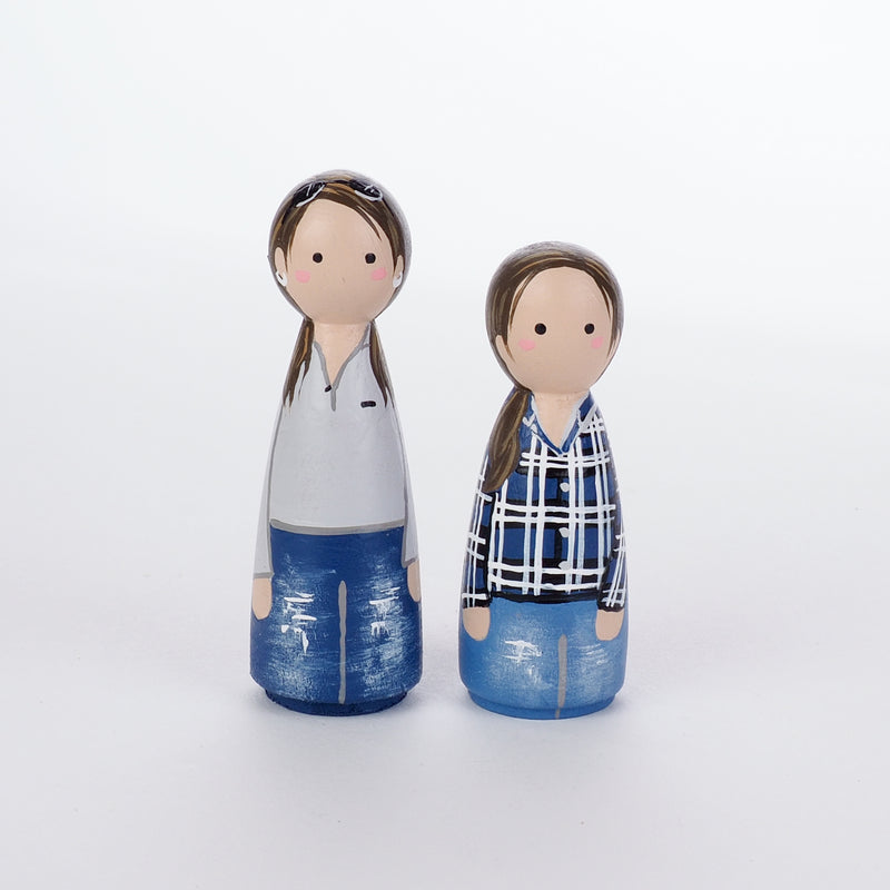Give something unique and personalized.  Custom peg dolls of your family!  They are hand-painted that show the uniqueness of each individual in your family.  This will definitely touch the heart and bring smiles, may be even happy tears to your family.   These are great for Christmas gifts, parent's gifts, grandparent’s gifts, birthdays, anniversary gifts, couples’ gifts, or any other occasions.