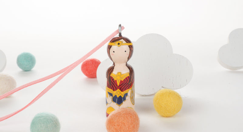 Personalized Peg Doll Necklace and Ornament - Wonder woman