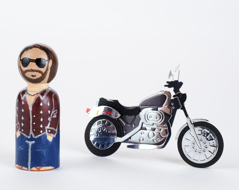 Motorcycle Peg Dolls - Family Peg Dolls.  Give something unique and personalized. Custom peg dolls of your family, friends, or colleagues! They are hand-painted that show the uniqueness of each individual with their hobbies, occupations, or different seasons of the year. This will definitely touch the heart and bring smiles. These are great for birthdays, anniversary, parent's gifts, grandparent’s gifts, retirement, graduations, communion, colleague’s going away gift, or any other occasions. 