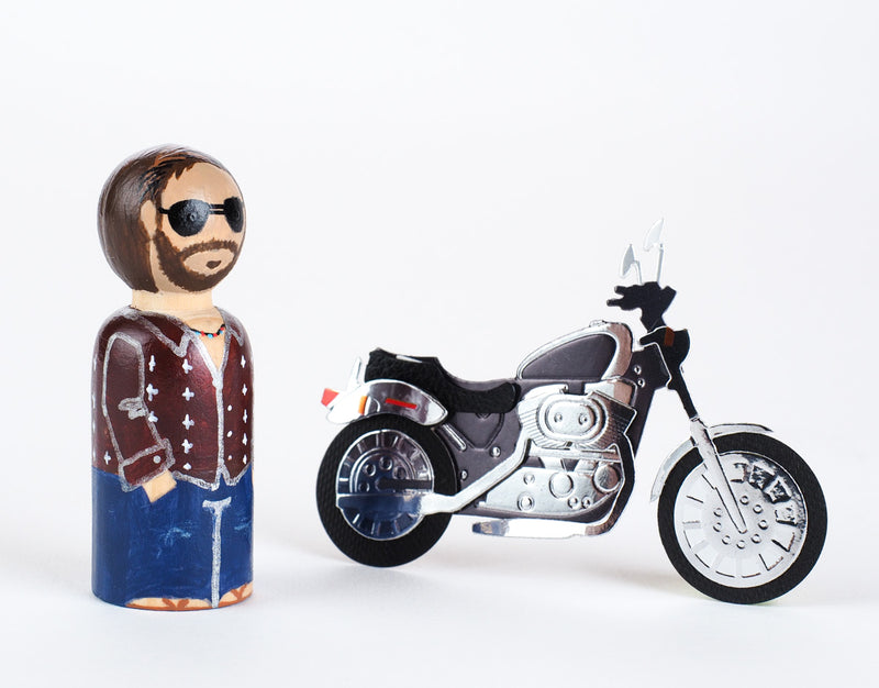 Motorcycle Peg Dolls - Family Peg Dolls.  Give something unique and personalized. Custom peg dolls of your family, friends, or colleagues! They are hand-painted that show the uniqueness of each individual with their hobbies, occupations, or different seasons of the year. This will definitely touch the heart and bring smiles. These are great for birthdays, anniversary, parent's gifts, grandparent’s gifts, retirement, graduations, communion, colleague’s going away gift, or any other occasions. 