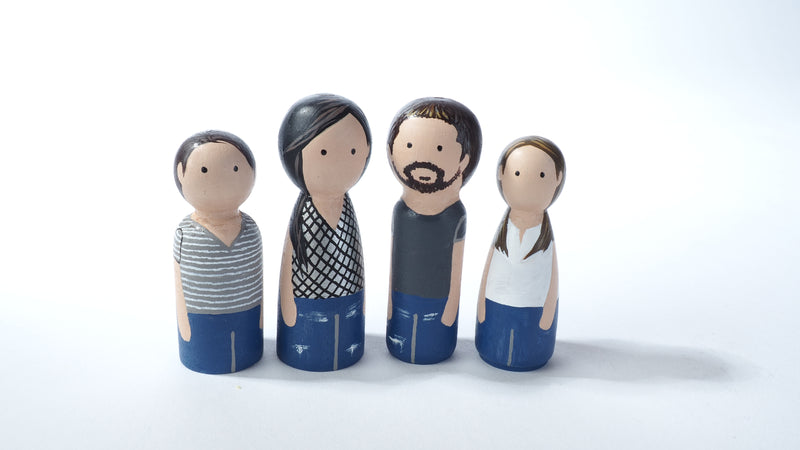 Give something unique and personalized.  Custom peg dolls of your family!  They are hand-painted that show the uniqueness of each individual in your family.  This will definitely touch the heart and bring smiles, may be even happy tears to your family.   These are great for parent's gifts, grandparent’s gifts, birthdays, anniversary gifts, couples’ gifts, or any other occasions.