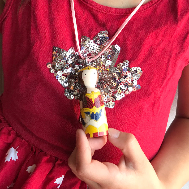 Personalized Peg Doll Necklace and Ornament - Wonder woman