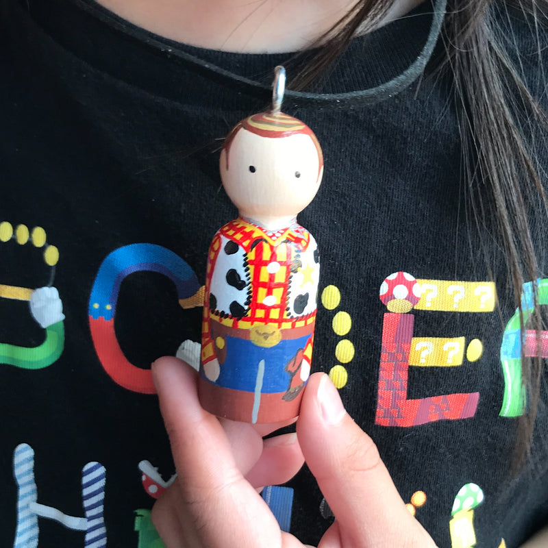 Personalized Peg Doll Necklace and Ornament - Woody