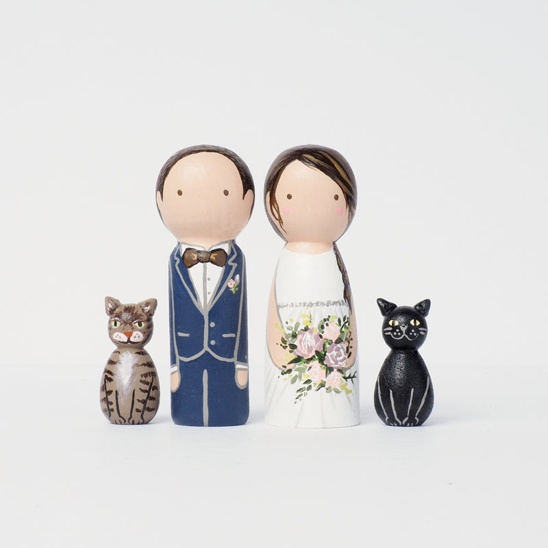 Wedding Portraits with pets on Peg dolls - cake topper