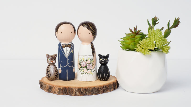 Wedding Portraits with pets on Peg dolls - cake topper