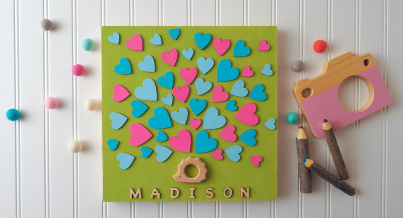 Baby Hedgehog Shower Wooden Guest book!  Have your guests sign a heart and hang this guestbook in the baby's room after the shower.  Great keepsake and nursery décor!