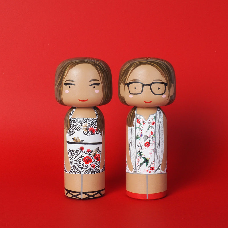 Modern Kokeshi custom family portrait peg doll