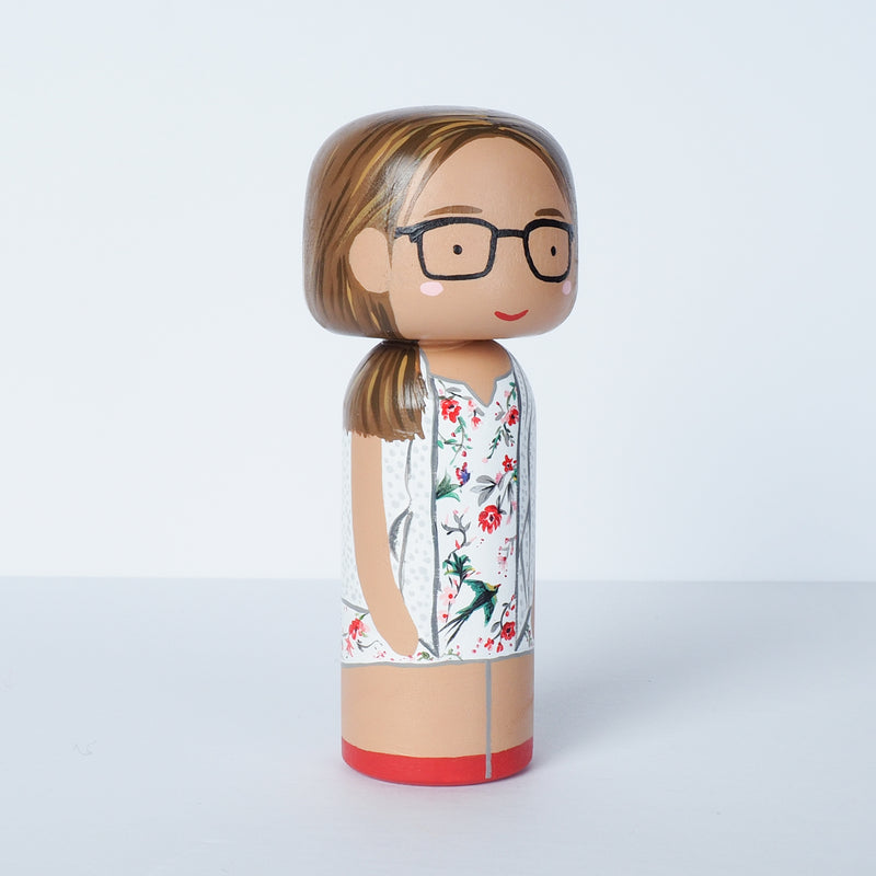 Modern Kokeshi custom family portrait peg doll 6" tall