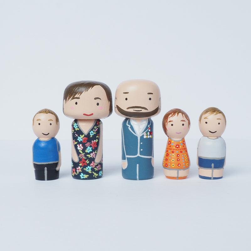 Give something unique and personalized.  Custom peg and Kokeshi dolls of your family!  They are hand-painted that show the uniqueness of each individual in your family.  This will definitely touch the heart and bring smiles, may be even happy tears to your family.   These are great for parent's gifts, grandparent’s gifts, birthdays, anniversary gifts, couples’ gifts, or any other occasions.